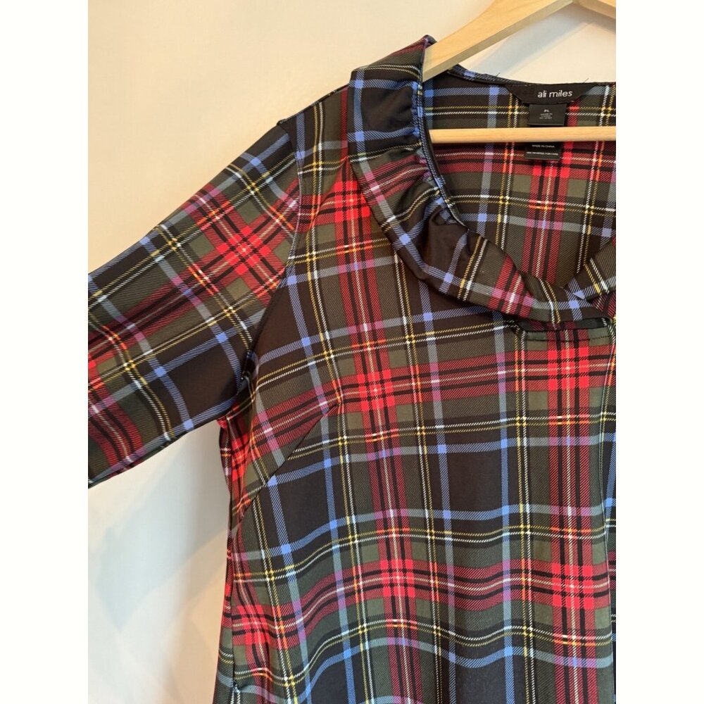 Ali Miles Red Plaid Cowl Neck 3/4 Sleeve Top Womens Large Petite Cottagecore - Picture 5 of 9